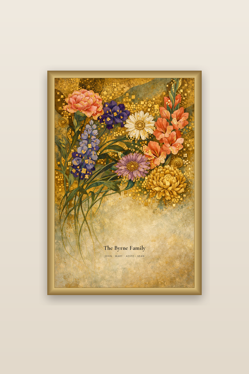 Gilded Age framed birth flower family print