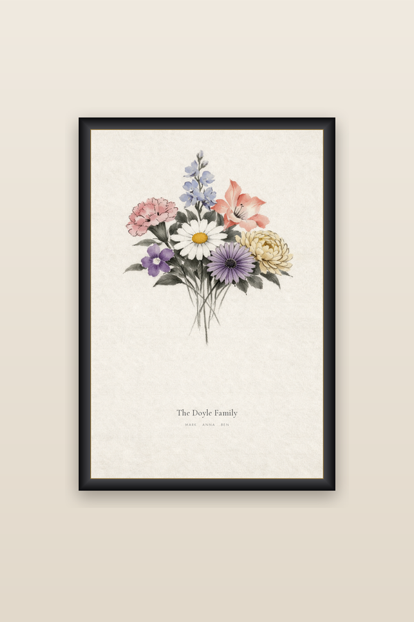 Inkcredible framed birth flower family print