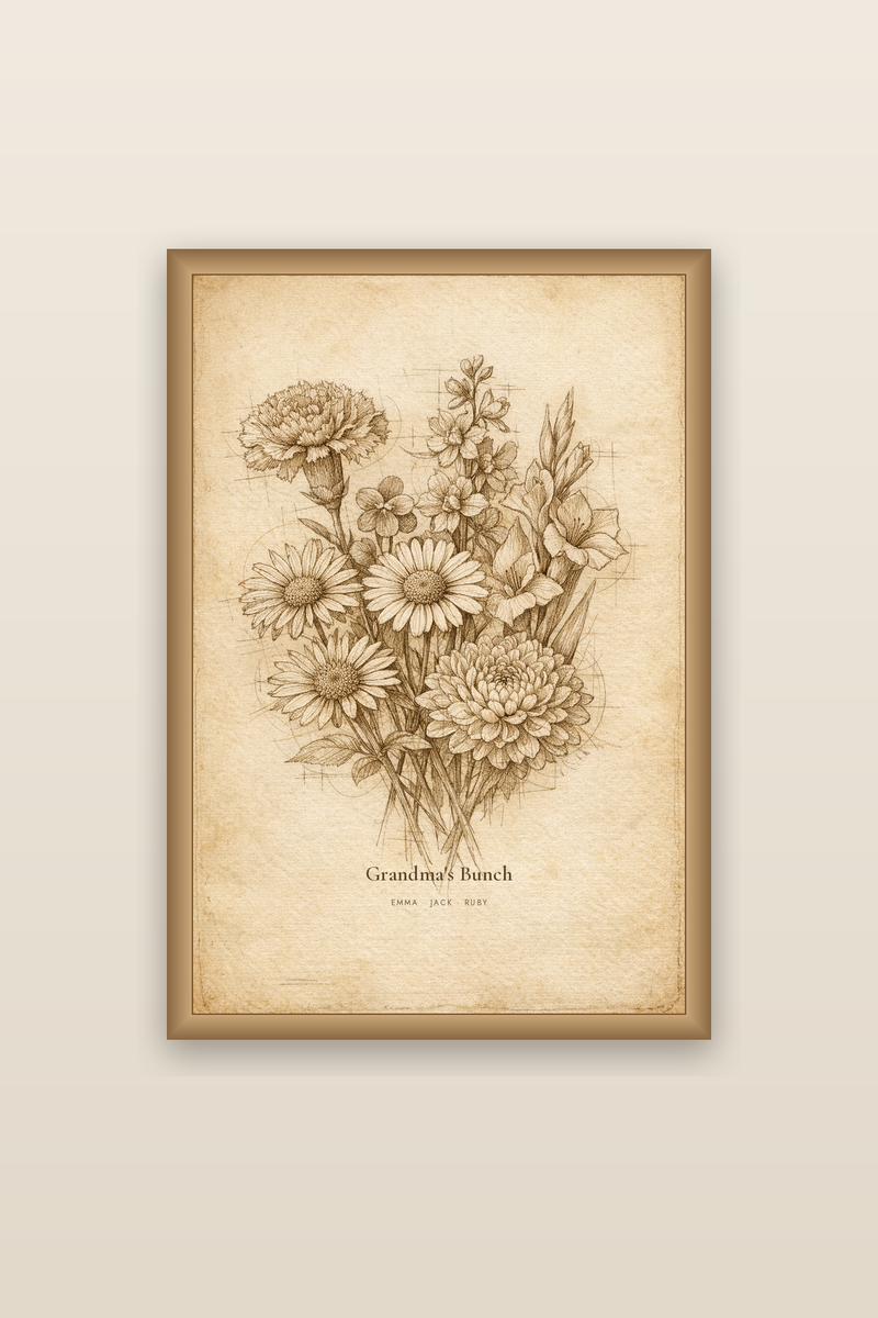 The Masters Notebook framed birth flower family print