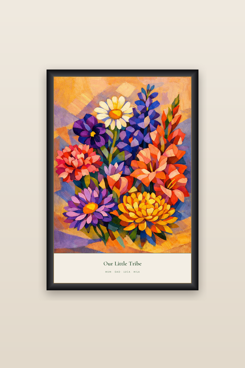 Modern Voyageur framed birth flower family print