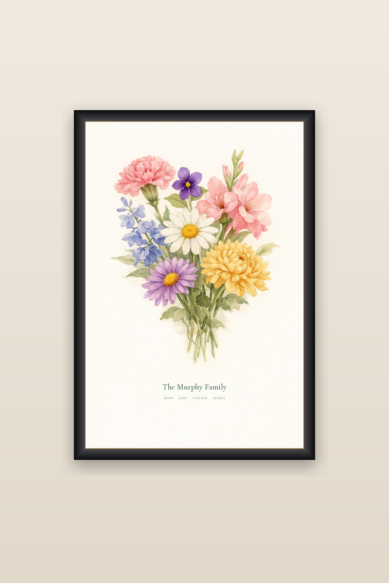 Morning Garden framed birth flower family print