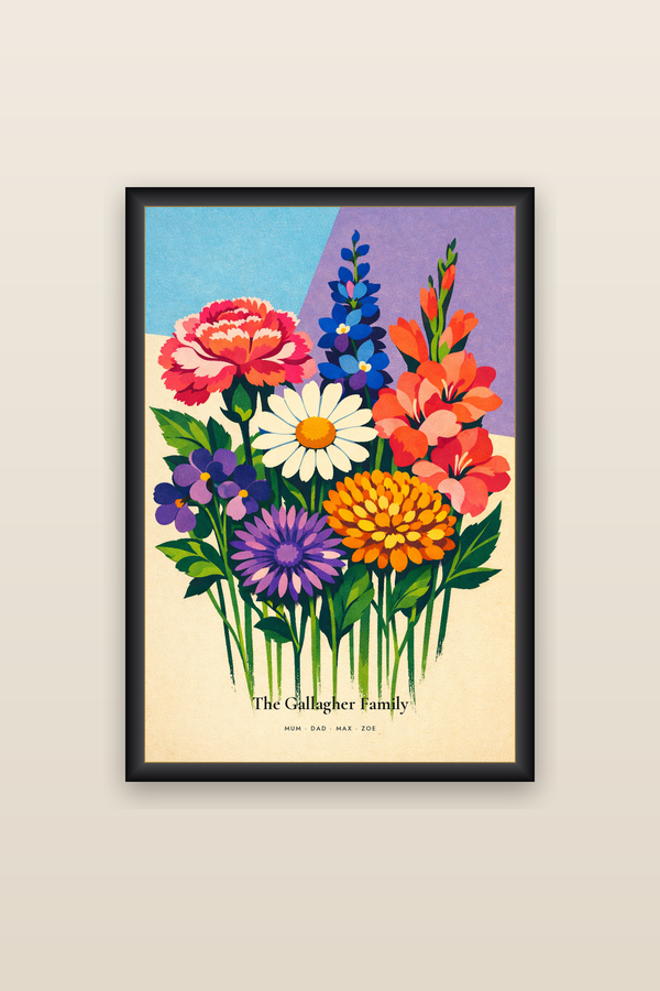 Pop Goes the Easel framed birth flower family print